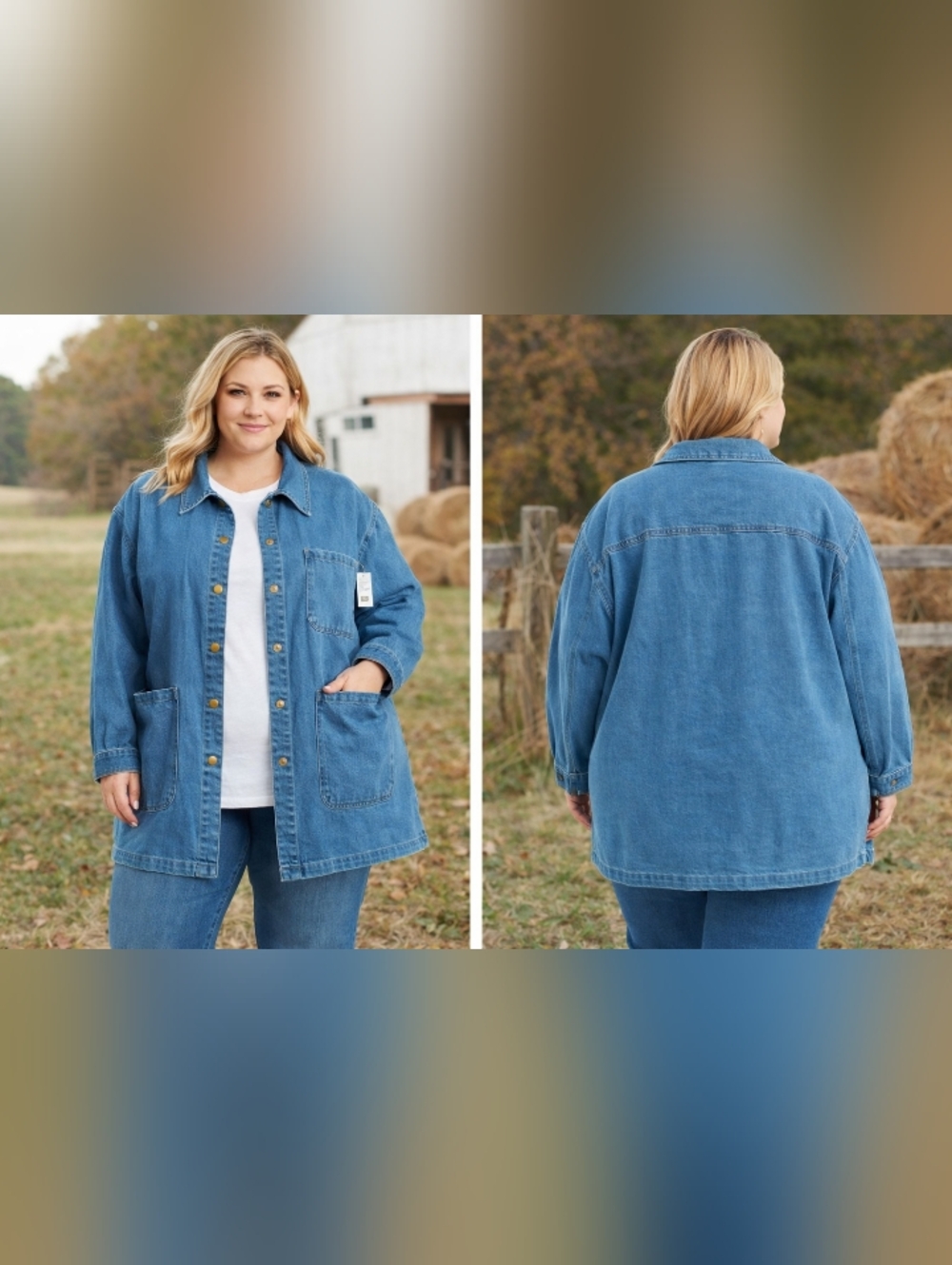 kingsize denim barn coat 3x tall nwt snap front chore jacket womens utility blue